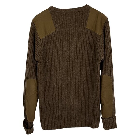 L.L.Bean Commando Sweater Mens Large Brown Wool Merino Rib Shoulder Elbow Patch - Picture 4 of 13